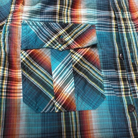 Prana Blue and Brown Plaid Casual Button Down Shirt - Picture 5 of 8